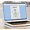 A laptop with a menu, Restaurant Schloss Glienicke, on the screen. Menu with dishes, soups and starters.