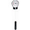 A thermometer with a round dial and needle. The black needle points to 180. At the bottom of the thermometer is a black rod.