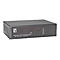 Ein schwarzer TRENDnet 4-Port Fast Ethernet PoE Switch vor weißem Hintergrund.