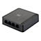 Grauer, quadratischer LevelOne 8-Port Fast Ethernet Switch mit vier vorderen LAN-Anschlüssen und Status-LEDs.