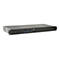 Schwarzer 26-Port Fast Ethernet PoE-Switch von LevelOne in 19-Zoll-Gehäuse vor weißem Hintergrund.