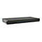 Schwarzer 34-Port Fast Ethernet PoE Switch von LevelOne, frontale Ansicht vor weißem Hintergrund.