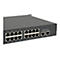 Dunkelgrauer Netzwerk-Switch mit nummerierten Gigabit-LAN-Ports vor weißem Hintergrund.