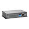 Grauer PoE-Switch mit Leuchten, AnschlÃ¼ssen und Beschriftung. Der Text lautet: FSW-0513 4-Port High-Power PoE Switch.
