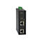 Ein schwarzer Industrial Gigabit PoE Injector vor weiÃŸem Hintergrund. Er hat zwei RJ45-AnschlÃ¼sse, ein grÃ¼nes Bauteil und Beschriftungen.