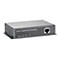 Schwarzer 2-Port Gigabit PoE-Repeater mit Status-LEDs und PoE IN-Anschluss vor weißem Hintergrund.