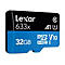 Une carte Micro SD bleue et noire avec le logo "Lexar 633x 32 Go".
