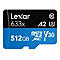 Blaue und schwarze Lexar 633x MicroSDXC-Karte, 512 GB.
