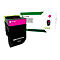 Lexmark Tintenpatrone, schwarz und pink, neben einer weißen Box mit Produktinformationen.