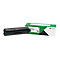 Une cartouche de toner noire Ã  cÃ´tÃ© de son emballage vert avec un logo Lexmark.