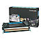 Blaue Lexmark Tonerkartusche und schwarze Verpackung mit Text und Bild. Aufschrift: C734A1CG.