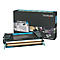 Lexmark Tonerkartusche C736H1CG, blau-schwarz, neben der Verpackung.