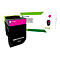 Lexmark Magentatonerkartusche vor ihrer weißen Verpackung mit grünem Logo.