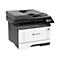 Lexmark Laserdrucker in Weiß und Grau mit Touchscreen-Display vor weißem Hintergrund.