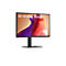 Moniteur noir LG UltraFine sur support plat sur fond blanc.