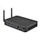 Ein schwarzer Mini-PC mit zwei Antennen, USB-Anschlüssen und Lüftungsschlitzen.