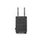 Dunkelgrauer Router mit zwei Antennen, vertikale Lamellen, auf weißem Hintergrund.