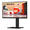 Ein schwarzer LG-Monitor. Auf dem Bildschirm eine abstrakte Darstellung mit Kugeln und Quader-Formen. Oben links steht „LG Monitor“.