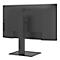 Der hintere Teil eines schwarzen Monitors mit dem LG-Logo. Der Monitor steht auf einem quadratischen Standfuß.