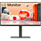 LG Monitor vor abstraktem Hintergrund. Schwarzer Rahmen, Standfuß. Schriftzug LG Monitor.