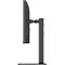 Seitenansicht eines schwarzen Monitors mit Standfuß. Sichtbar sind USB-Anschlüsse und die Halterung.
