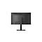 Rückseite eines schwarzen LG Monitors mit einem schlanken Standfuß vor weißem Hintergrund.