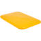Yellow rectangular object, slightly perspective. Rounded corners, smooth surface, slightly shiny.