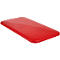 Rectangular, red cutting board with rounded edges.