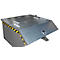 Gray metal box with slanted lid. Yellow and black warning tape on the side.