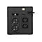 Arrière d'un onduleur noir avec connexions : 2 prises de courant, 2 ports Ethernet, port USB et connecteur d'alimentation.