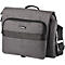Gray messenger bag with black accent. It has a handle, a front pocket and a shoulder strap.