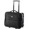 Black rolling briefcase with retractable handle and small silver logo.