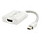 Un adaptateur LINDY blanc avec des connecteurs HDMI et Mini DisplayPort. Inscription: Moniteur et Source. Câble gris.