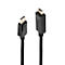 Zwei schwarze HDMI-Kabel mit Steckern in Gold und Texten wie 'SOURCE' und 'LINDY DISPLAY'.