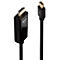 Ein schwarzes HDMI-Kabel mit Steckern an beiden Enden. Auf einem Stecker steht "LINDY DISPLAY".