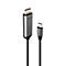 Grauer DisplayPort-zu-USB-C-Adapter mit schwarzem Kabel auf weißem Hintergrund.