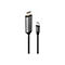 Grauer DisplayPort-zu-USB-C-Adapterkabel, schwarz. Das Kabel hat auf einer Seite einen DisplayPort-Stecker und auf der anderen Seite einen USB-C-Stecker.