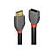 Zwei HDMI-Kabel, eines mit Lindy-Logo und das andere mit HDMI-Logo. Graue Stecker mit rotem Ring, schwarze Kabel.