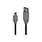 USB-Kabel, grau-rot. Am einen Ende USB, am anderen Micro-USB. Auf dem Gehäuse steht LINY.