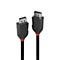 Deux câbles HDMI noirs Lindy avec des accents rouges. Logos visibles.
