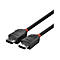 Deux câbles DisplayPort noirs avec des accents rouges. LINDY est écrit sur les connecteurs.