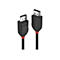 Deux câbles DisplayPort noirs avec des touches de rouge. Un câble est au premier plan, l'autre en arrière-plan.