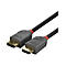 Deux câbles DisplayPort noirs avec des connecteurs gris, des accents rouges et des contacts dorés. 'LINDY' est écrit sur les connecteurs.
