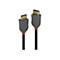 Deux câbles HDMI côte à côte. Câbles noirs avec des accents gris et rouges. Les connecteurs ont des contacts dorés avec l'inscription LINDY.