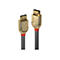 Deux connecteurs HDMI dorés avec un câble gris. Le connecteur porte l'inscription "LINDY".