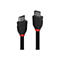 Deux câbles HDMI noirs, avec des connecteurs argentés et des accents rouges. Un câble porte la mention "LINDY".