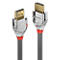 Deux câbles HDMI avec des connecteurs argentés, des accents rouges et des câbles gris. Les connecteurs indiquent 'LINDY'.