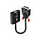 Adaptateur Lindy noir avec connecteur VGA et DVI. Le câble est en forme de U.