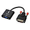 Adaptateur Lindy noir, avec connecteurs DVI et VGA. La prise a des vis rouges.