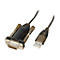 Ein USB-auf-RS232-Adapterkabel. Der RS232-Anschluss hat Schrauben, der USB-Anschluss eine rechteckige Form.